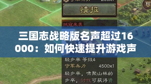 三国志战略版名声超过16000：如何快速提升游戏声望